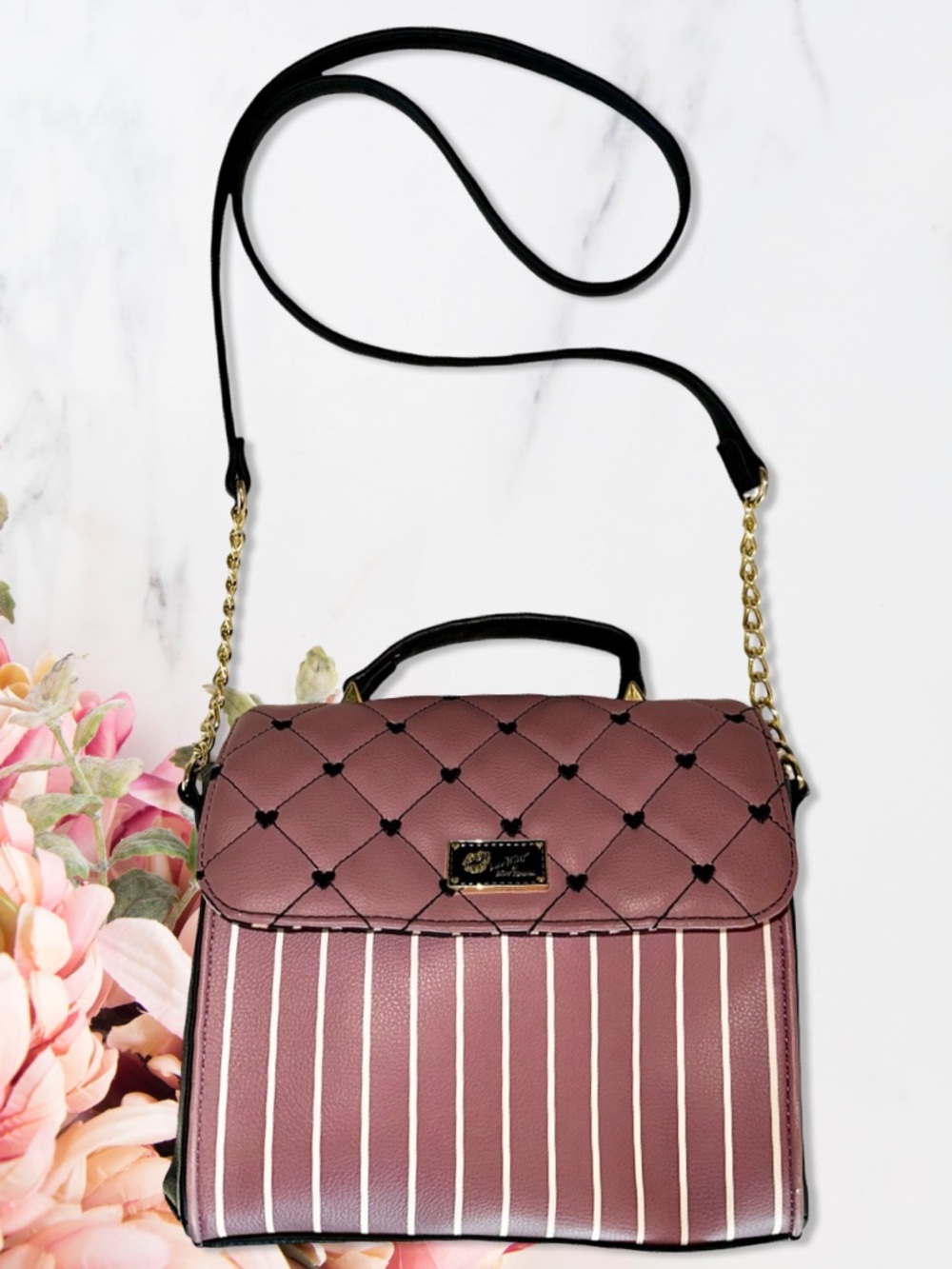 Luv Betsey by BETSEY JOHNSON Quilted Heart Crossbody Bag with Gold Chain